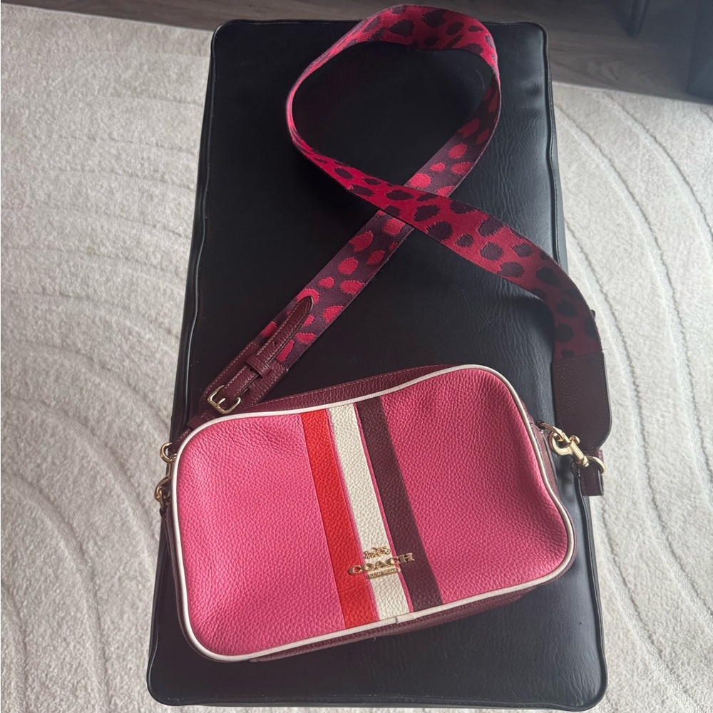 Coach Pink and Red Stripe Crossbody Bag